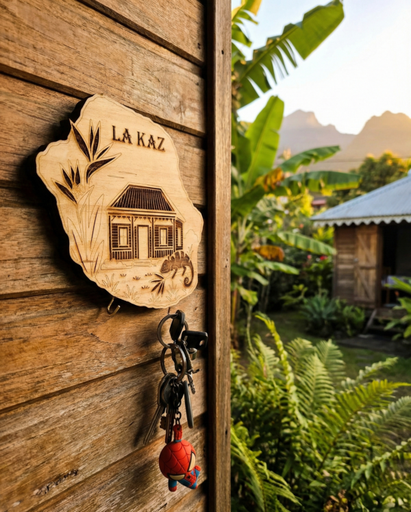 Plaque Porte clé en Pin 18mm "La Kaz" – L’Âme de la Réunion chez vous